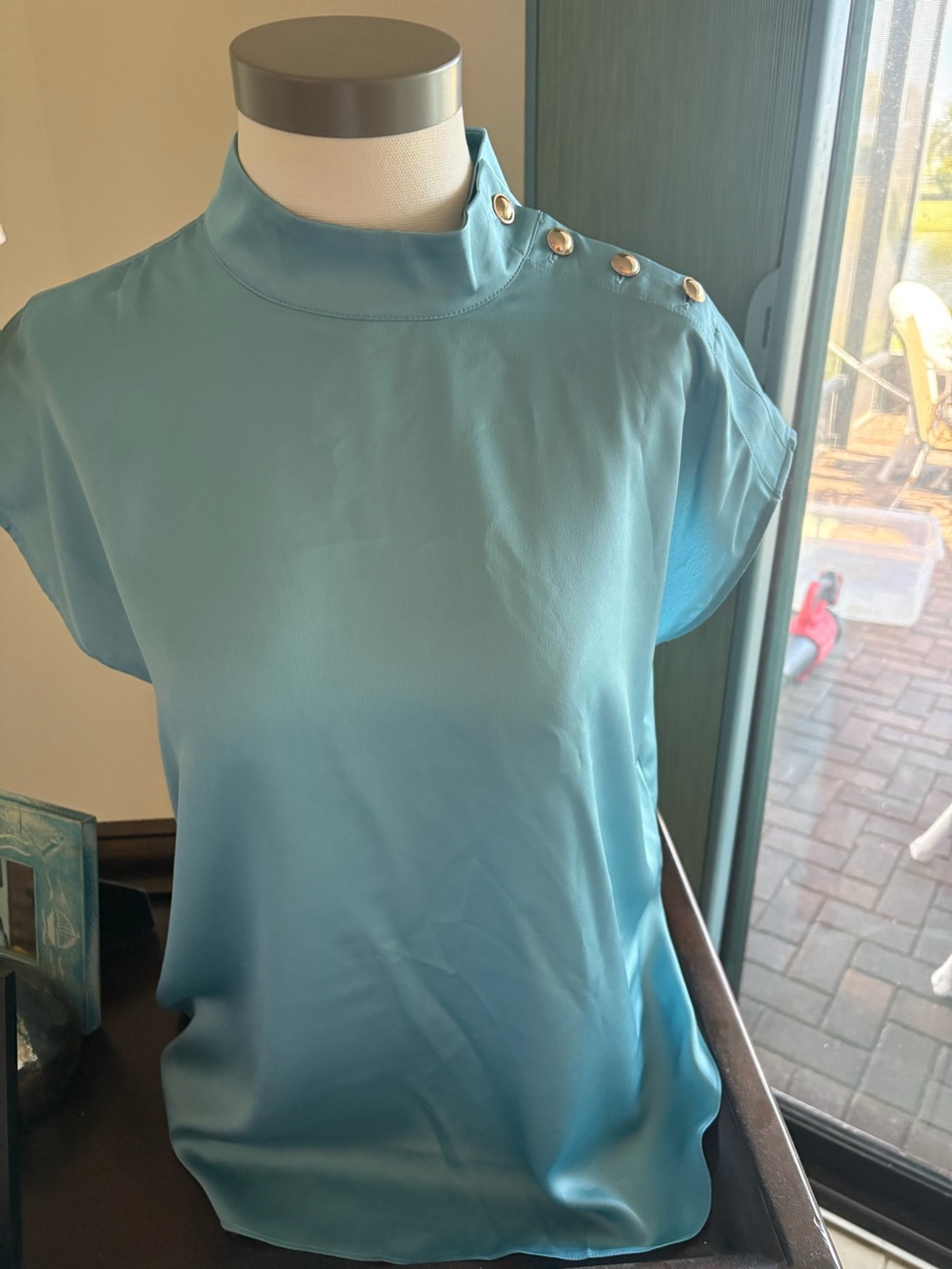 Ann Taylor Teal Satin-Look Blouse